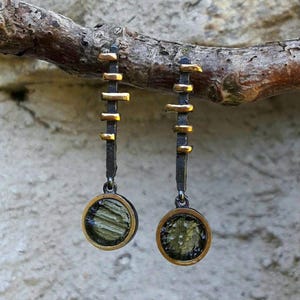 Handmade Moldavite Sterling Silver Earrings: Natural Green Tektite Studs