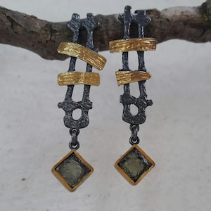 Handmade moldavite earrings / raw crystal earrings / moldavite necklace /