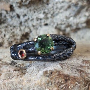 Handmade moldavite silver ring / Asymmetrical Moldavite Ring / Small Round Faceted Green Tektite in Silver / Cosmic Gemstone Jewelry /