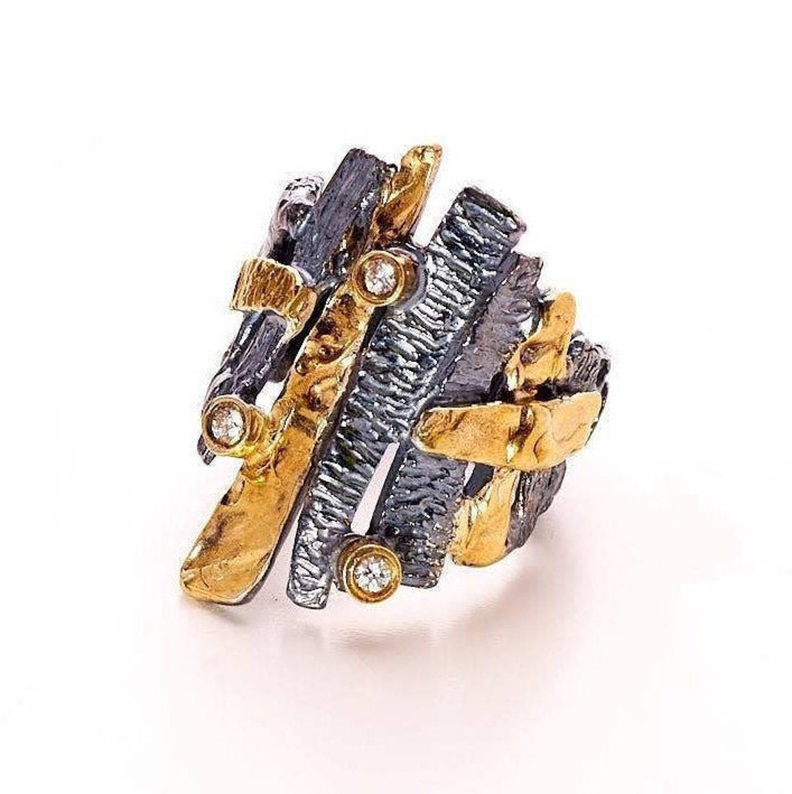 Bague diamants d claration brutaliste anneau artistique Bague diamants d claration brutaliste anneau artistique