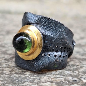 Handmade Moldavite Sterling Silver Ring: Czech Tektite Cosmic Jewelry