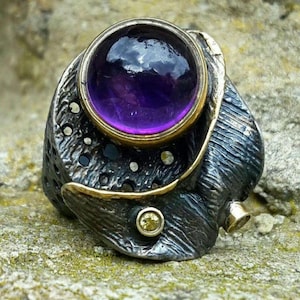 Handmade amethyst ring / amethyst jewelry / oxidized silver ring /