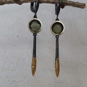 Handmade Moldavite Sterling Silver Stud Earrings: Natural Green Tektite