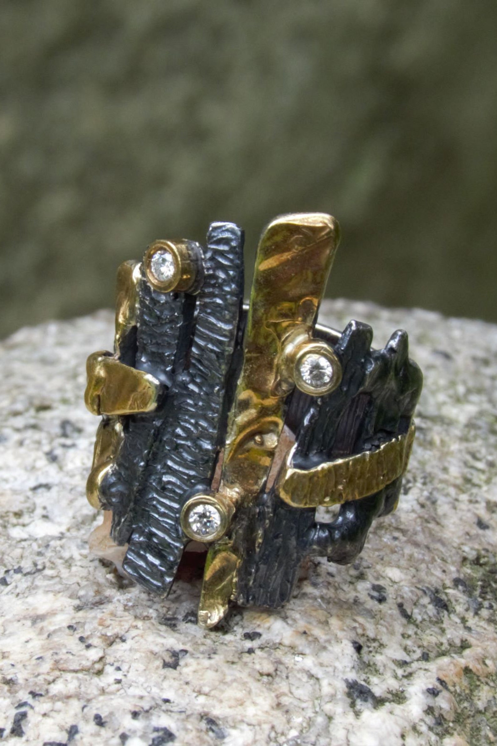 Bague diamants d claration brutaliste anneau artistique Bague diamants d claration brutaliste anneau artistique