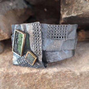 Handmade Moldavite Bracelet: Oxidized Sterling Silver, Raw Tektite Stones