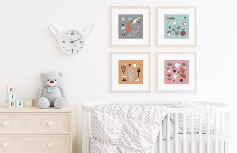 Set of 4 Nature Inspired art print for children room image 1