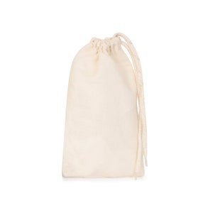 May include: A plain white cotton drawstring bag with a white cotton cord.