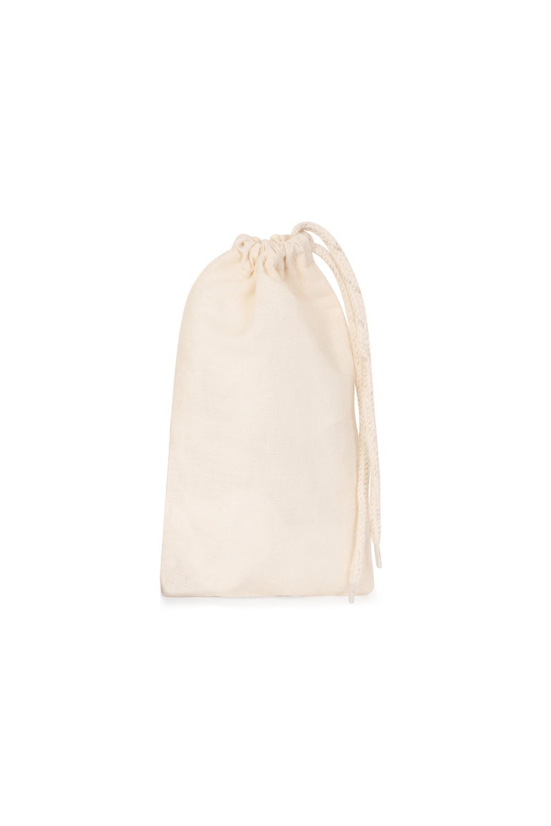 May include: A plain white cotton drawstring bag with a white cotton cord.