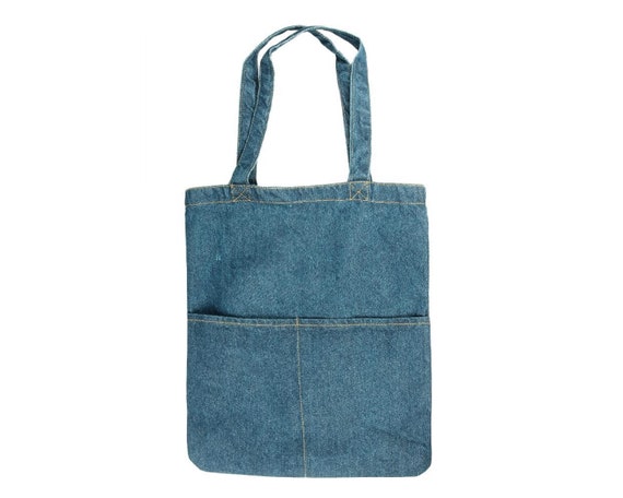 Denim tote bag with pockets deals