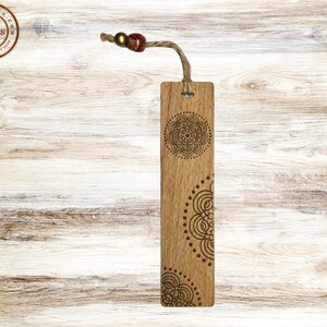 Pychedelic Ornament Buddhism Goa, Handmade wooden bookmark | Gift for book lovers | customizable | beech | L-5