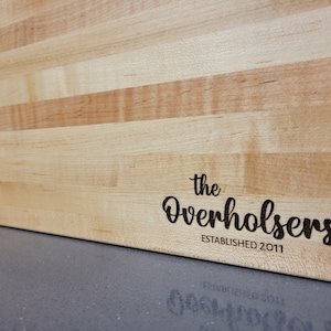 Personalized Custom Laser Engraved Butcher Block Cutting Board Edge Grain 1.25&quot; Thick