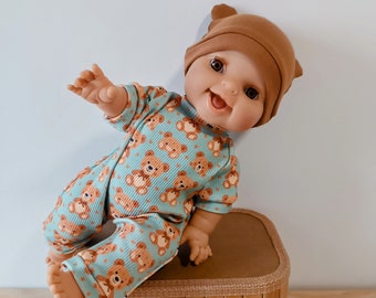 Teddy bear doll romper and hat for  8 to 17 inch  20 - 46 cm dolls, 8 9 10 12 inch 30 33 cm dolls, boy doll clothes