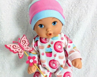 Rosa Donouts Strampler und Cupcake Hut / Overall / Overall für 8 bis 14 Zoll 20 - 36 cm Puppen, 10 12 Zoll 33 cm Puppen Pflege für Baby