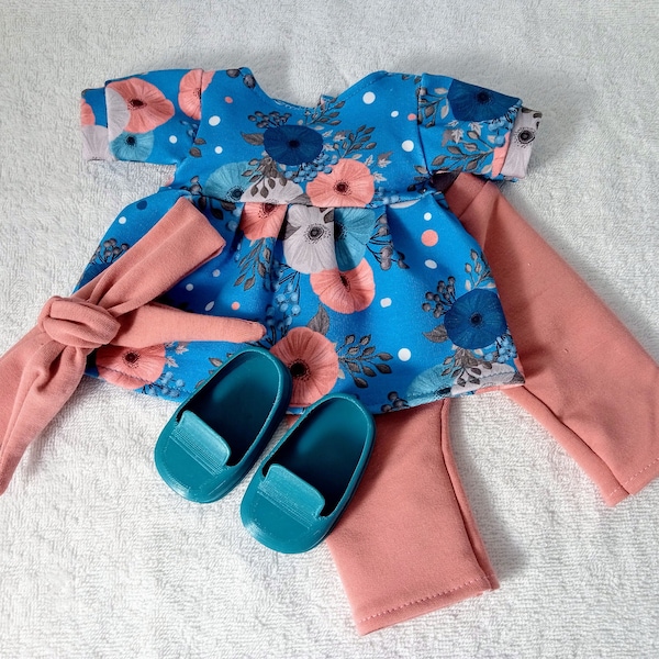 Blue and dark pink set, dress, pants / leggins, headband, shoes , 8 9 10 12 13 14 inch doll clothes, 20 to 36 cm Baby Alive clothes