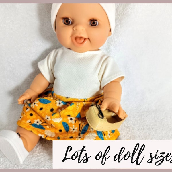 Doll shirt, skirt, headband and white shoes for 8 9 10 11 12 13 14 15 16 17 inch dolls