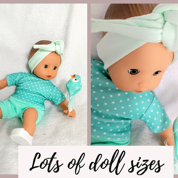 Dots on mint doll T-shirt, mint shorts, headband, shoes, top  for 8 9 10 11 12 13 14 15 16 17 inch dolls, doll clothes