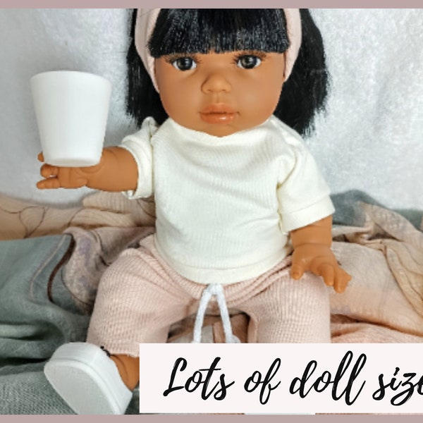 Doll chill out outfit, shirt - top, pants - leggins, headban, white shoes, white coffee mug, cup for 8 9 10 11 12 13 14 15 16 17 inch dolls