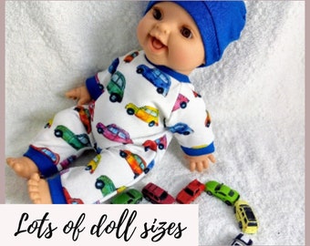 Colorful cars print rompers and a hat for  8 - 14 inch  20 - 36 cm dolls, boy doll clothes, overalls Corolle clothes