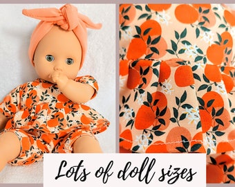 Orange oranges doll set, top, shorts, headband, ruffled pleated shirt,  8 9 10 12 13 14 15 16 17 inch doll clothes