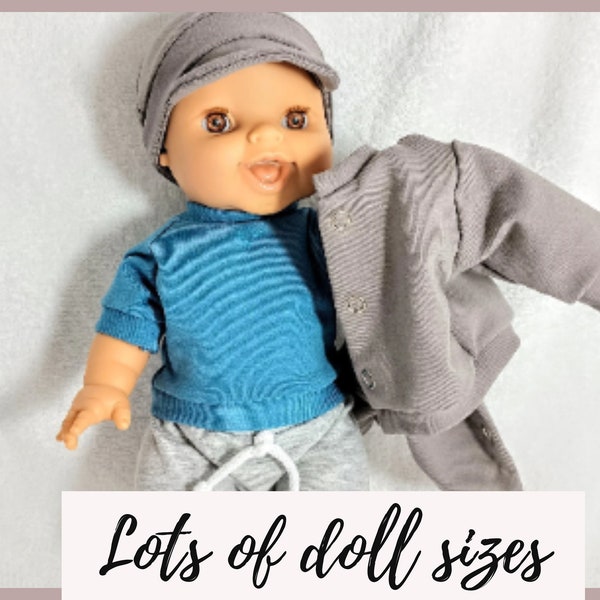 Doll set, blue shirt, shorts, jacket, hat, silver grey shoes for 8 9 10 11 12 13 14 15 16 17 inch dolls, gender neutral clothes