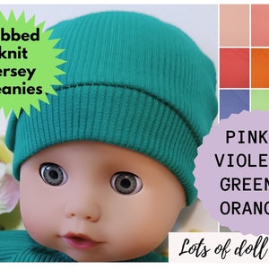 Ribbed knit jersey DOLL BEANIES, beanie hats, mix of colors, 8 9 10 12 13 14 15 16 17 inch doll clothes, image 1