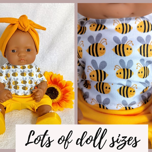 Bees doll T-shirt, yellow shorts, headband, shoes, top  for 8 9 10 11 12 13 14 15 16 17 inch dolls, doll clothes
