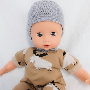 Moose romper, brown sleeper for 8 9 10 11 12 13 14 15 16 17 inch boy doll clothes Crochet hat