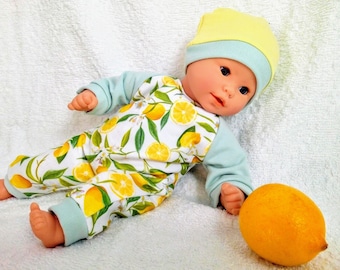 Lemons rompers, fruity overalls with hat for  8 to 17 inch  20 - 46 cm dolls, boy doll clothes, pajamas,