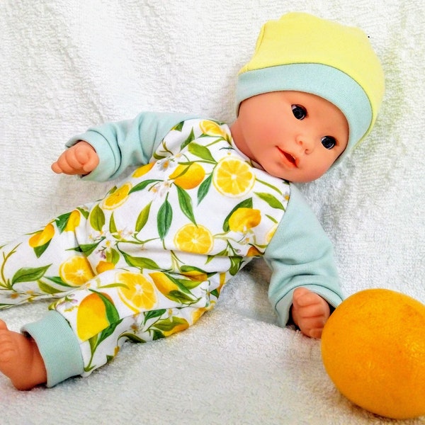 Lemons rompers, fruity overalls with hat for  8 to 17 inch  20 - 46 cm dolls, boy doll clothes, pajamas,