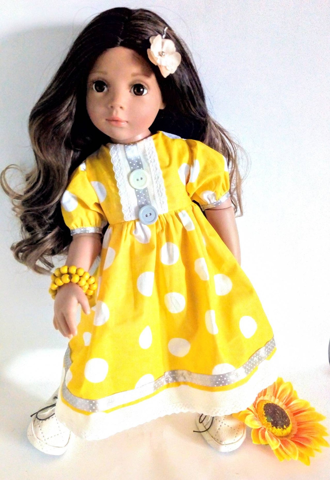 18 19 '' Inches Doll Dress White and Yellow Dots for Etsy