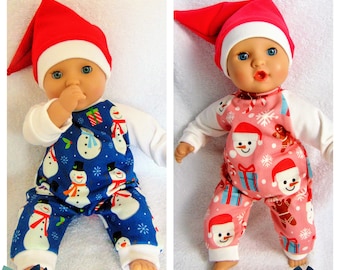 Christmas romper, snowmen in blue and pink, snowman print, boy doll clothes, 8 9 10 12 13  14 15 inches dolls Wee Bee Stella