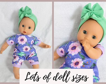 Floral summer romper in pink and purple, 8 9 12 13 14 15 16 17 18 inch doll clothes, doll sleeper, doll overalls