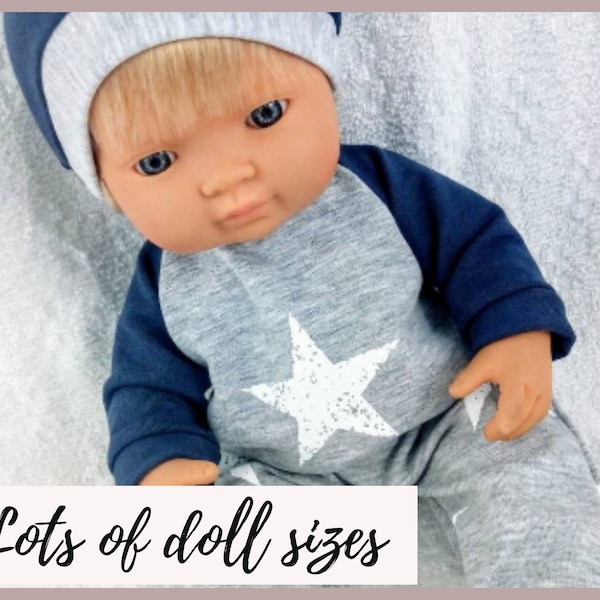 Grey and navy blue overalls, rompers, white stars,  doll clothes, 8 9 12 13 14 inch doll clothes, 20  to 36 cm boy doll clothes