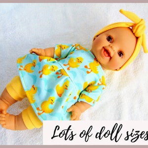 Sweet yellow ducklings, shirt / dress, pants / bloomers and headband, 8 9 10 12 13  14 15 16 17 inches dolls Miniland clothes