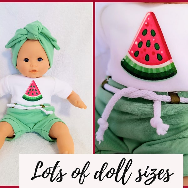 Watermelon doll top and green shorts, bodysuit   for 8 9 10 11 12 13 14 15 16 17 inch dolls, doll clothes