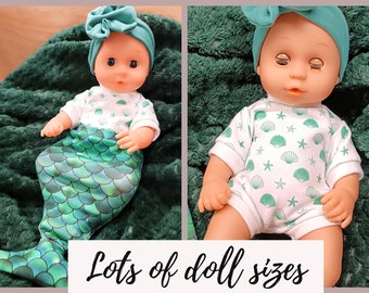 Little mermaid doll set, bodysuit and tail, 8 9 12 13 14 15 16 17 18 inch doll clothes