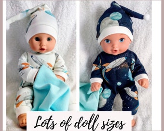 Space pajamas with nightcap, hat for  8 - 14 inch  20 - 36 cm dolls, boy doll clothes, rompers, overalls Melissa & Doug clothes