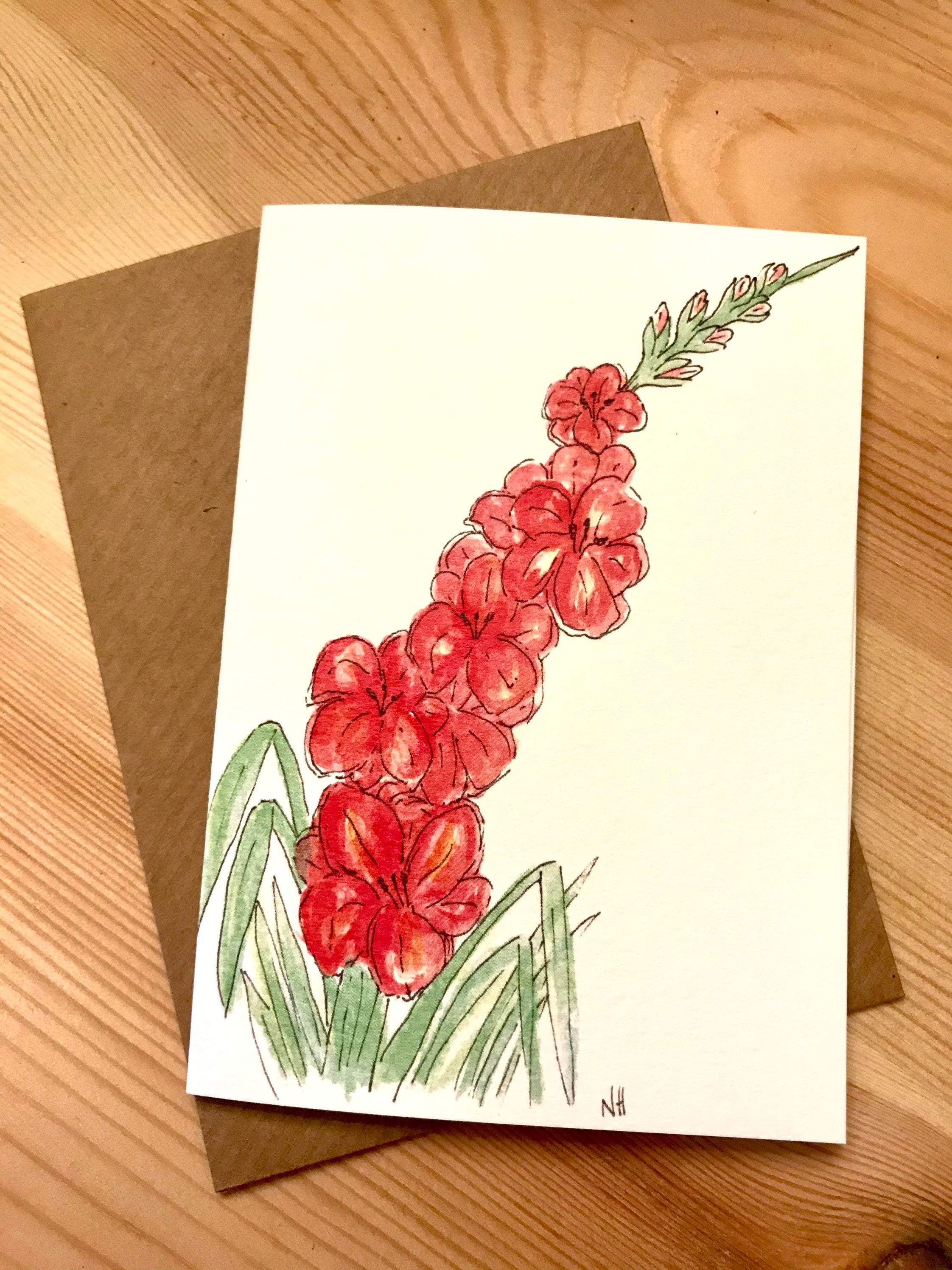 Gladioli Hand Painted Greetings Card Etsy.de