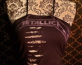 Metallica Slinky Strap Tube Top  - hand modified, cut, tied and distressed shirt. Women's Size Medium