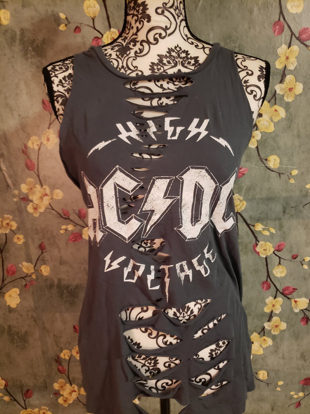 AC/DC Tank Top Hand Modified, Cut, Tied and Distressed Shirt. Women's ...