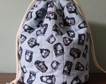 Quilted Cotton Knitting Crochet Project Bag: Drawstring Bag