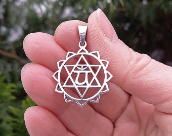 Heart Handmade Chakra Pendant,925 Sterling Silver,Anahata Chakra Mandala Yoga Pendant Green Chakra Esoteric Gift For Men Women by Beldiamo
