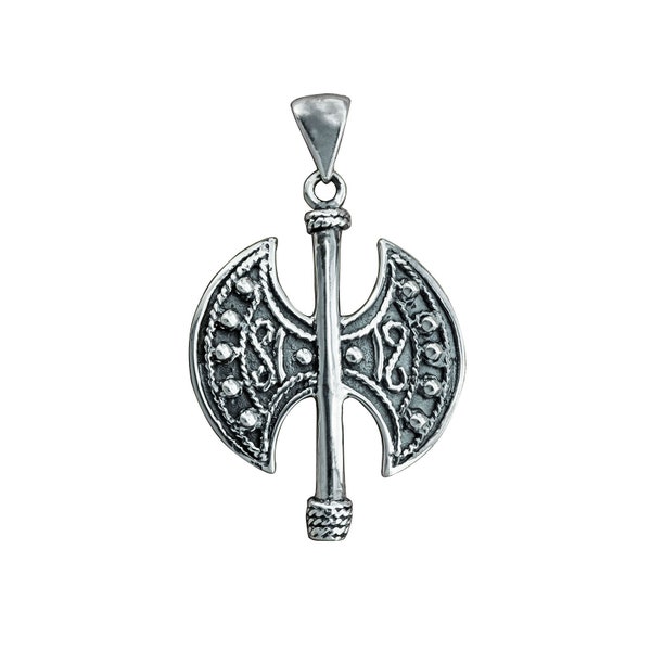 Axe Double Alchemy Norse Gothic 3D Pendant Vicing 925 Sterling Silver Stamped BELDIAMO