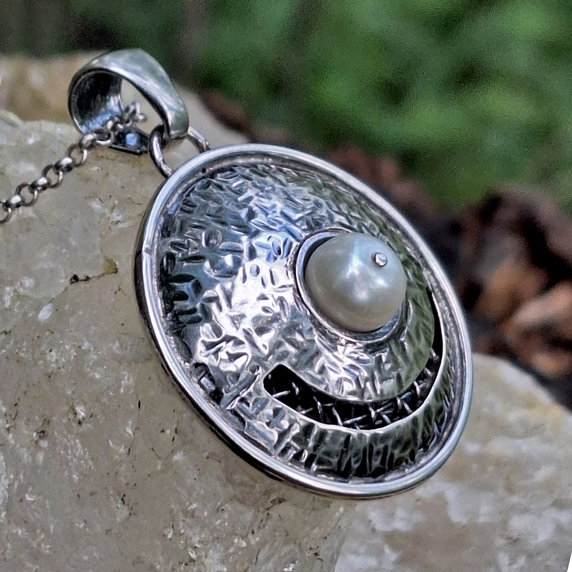 Genuine Pearl Pendant in 925 Sterling Silver, Handmade