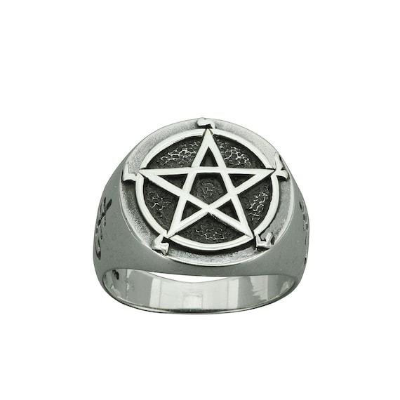 Silver bikies ring pentagram Five-pointed star solid heavy stainless steel band Silver bikies ring pentagram Five-pointed star solid heavy stainless steel band