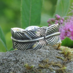 Feather Ring Sterling Silver 925 Boho Band Handmade Mens Womens Jewelry Nature Symbol Native Style Gift Adjustable Leaf Wreath Beldiamo