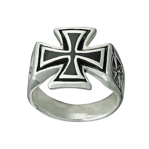 Maltese Knight Templar Cross with Black Enamel  Malta Crusaders Ring 11 g 925 Sterling Silver BELDIAMO