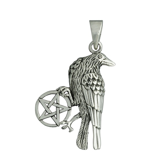 Sterling Silver Raven Pentacle Pendant: Gothic Pagan Amulet - Etsy