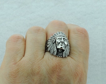 Indian Chief Ring,925 Sterling Silver, Native American