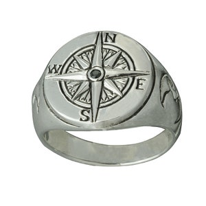 Bague rose des vents Beldiamo en argent sterling 9 g avec sculpture en croissant de lune et zircone noire faite main